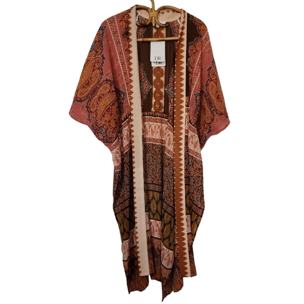 NWT DR2 Bohemian Open Front Kimono Wrap - Earthy Paisley Print - Picture 8 of 9